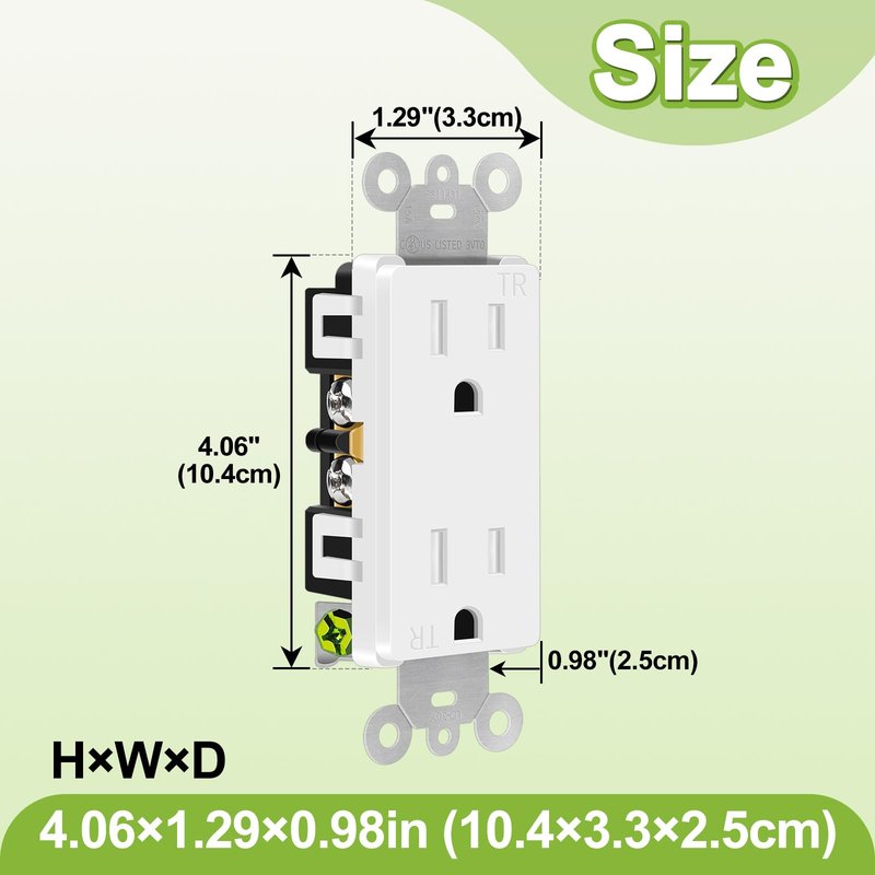 Outlet Plug,Greencycle 110V Plug Replacement,20PK 15Amp Tamper Resistant,5-15R,3 Wire Square Outlet Wall Plug,Residential Commercial Grade,Ultra-Slim,Heavy Duty,Self-Grounding,UL/Cul