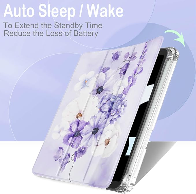 Feams Case for iPad mini 7 A17 Pro 2024/iPad Mini 6 2021 Slim Lightweight Trifold iPad mini 7 A17 Pro Case 8.3 Inch 2024 Clear Back Cover with Pencil Holder &amp Auto Sleep Blue Bow