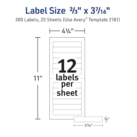 Avery Printable Mini-Sheets File Folder Labels, 2/3" x 3-7/16", Matte White, Permanent Adhesive, Laser/Inkjet Compatible, 300 Blank Stickers Total, Great for Printing a Few Labels at a Time (2181)