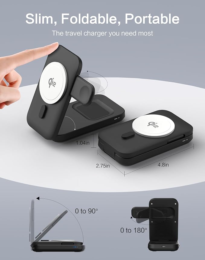 3 in 1 Wireless Charging Station for iPhone 17-12 Series Foldable 15W Wireless Charger Compatible with iWatch 5-10 AirPods (with 30w Adapter)