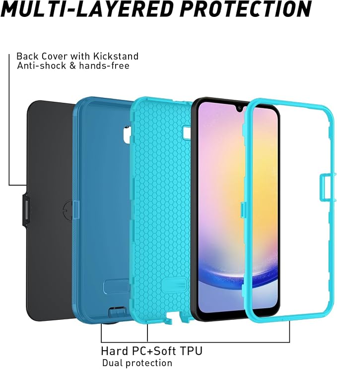for Samsung Galaxy A17 5G caseA16 5G Heavy Duty casewith A Tempered Glass Screen Protector [Military Grade Protective ] [Shockproof] [Dropproof] [Dust-Proof]for Galaxy A17 / A16(Black)