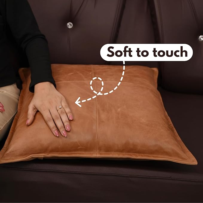 D DOLLY LAMB Lambskin Leather Pillow Cover - Sofa Cushion Case - Decorative Throw Covers for Living Room & Bedroom, 18x18 Inches - Antique Brown Box Pack of 1