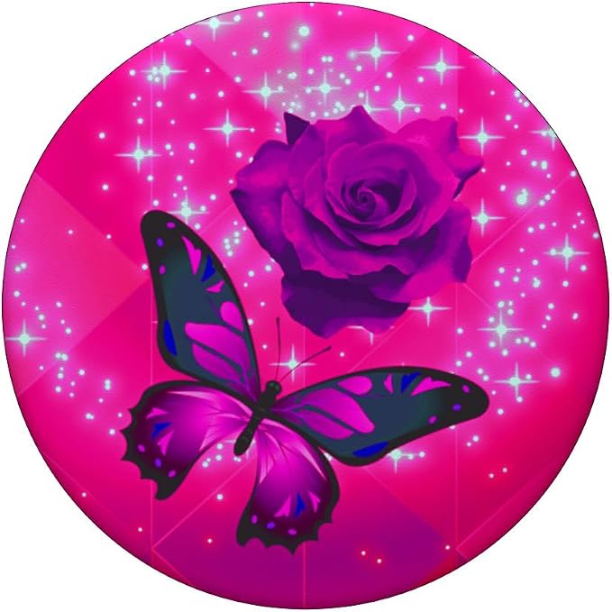 Hot Pink Butterfly Flower Rose Cell Phone Holder Grip Floral PopSockets Adhesive PopGrip