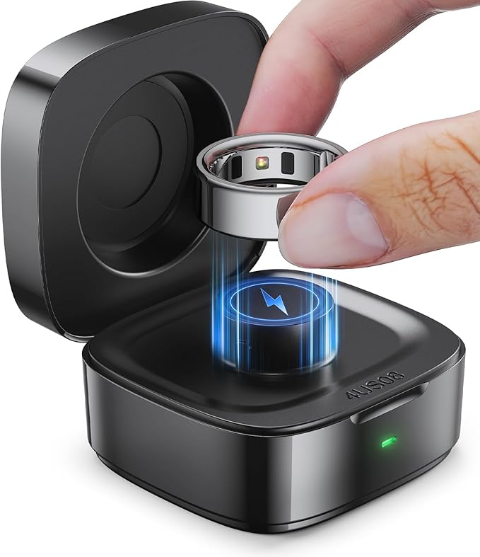 Wireless Charging Case Compatible with Oura Ring Gen 4 Charger, 600mAh Portable Travel Ring Charger Fast Charging Dock with USB-C Cable (Size 8-Black)
