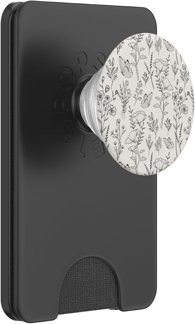 Black &amp Cream Butterfly Meadow Botanical Wildflower Pattern PopSockets Adhesive PopGrip