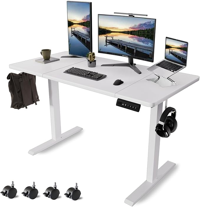 Standing Desk with Splice Board Adjustable Height- 63 inch Mobile Stand up Desk with Wheels, Portable Sit Stand Desks Electric with Lockable Casters