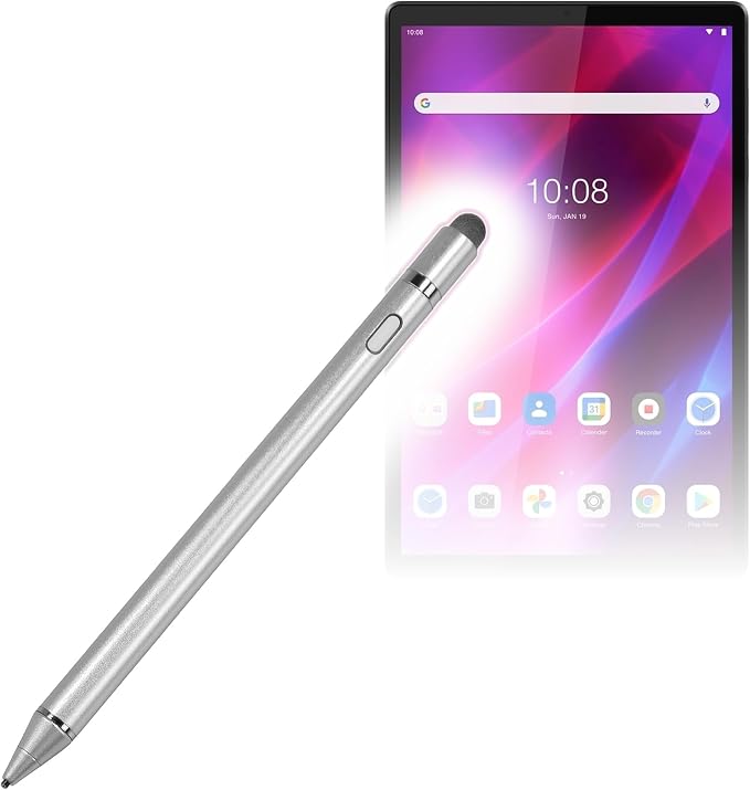 BoxWave Stylus Pen Compatible with Lenovo Tab K10 (ZA8N) - AccuPoint Active Stylus Electronic Stylus with Ultra Fine Tip - Metallic Silver