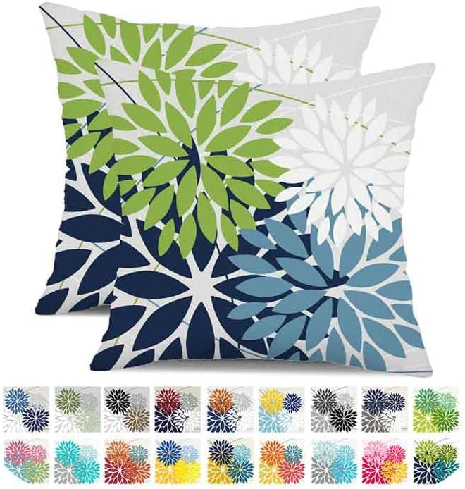 DFXSZ Outdoor Throw Pillow Covers 24x24 Inch Set of 2 Waterproof Spring Summer Geometric Elegant Blue Green Outdoor Pillow Covers for Patio Funiture Garden Couch 158Y24