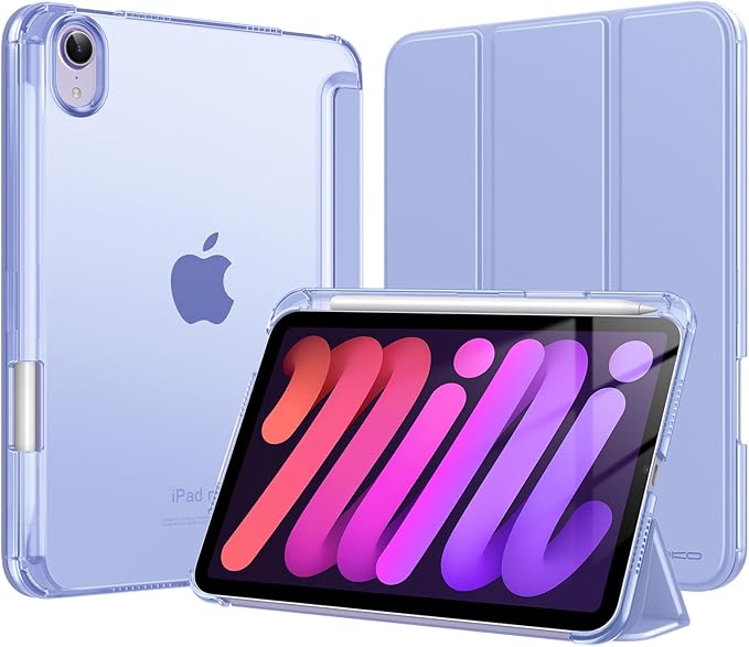 MoKo for iPad mini A17 Pro Case 8.3 Inch 2024 iPad mini 7th/6th Case 2021 | For iPad Mini Case with Pencil Holder Light Trifold Smart Protective Cover with Hard PC Translucent Back Shell Agave Gree