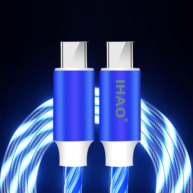 IHAO Multi Ports Charger Cable 3 Combinations in One Cable USB A to USB C/Micro USB PD Fast Charging Cord Lighted Up LED Flowing Compatible with Almost All Kinds of Electric Device-39Inches Blue