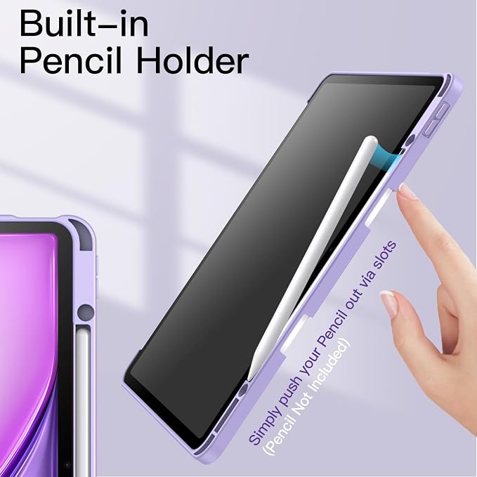 JETech Case for iPad Air 13-Inch M4/M3/M2 (2026/2025/2024) with Pencil Holder Clear Transparent Back Shell Slim Stand Shockproof Tablet Cover Auto Wake/Sleep (Black)