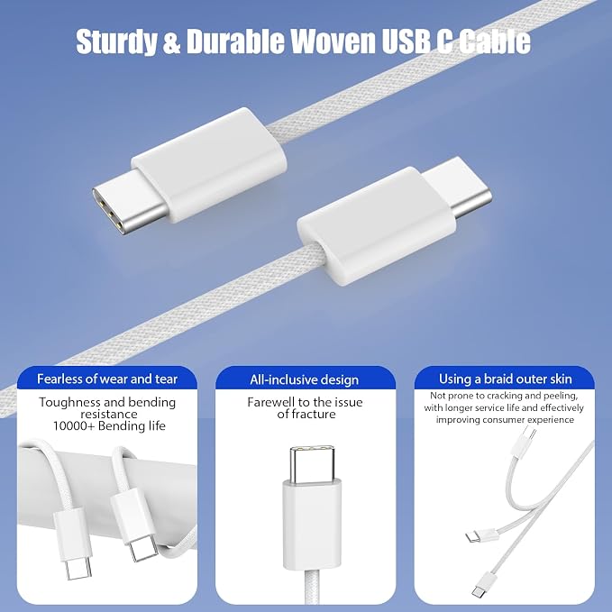 Fast Charger for iPhone 17 16【Apple MFi Certified】 20W Type C Wall Charger | Block with 10Foot USB C to C Woven Braided Cable for iPhone 17/17 Air/17 Pro Max/17 Pro/16/16 Pro Max/16 Plus/15/iPad/Airp