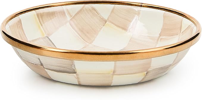MACKENZIE-CHILDS Enamel Dipping Bowl, Small Serving Bowl for Entertaining, Brown-and-White Mocha Check
