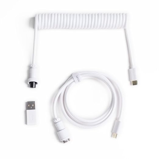 Keychron Custom Coiled Aviator USB-C Cable Black 5-Pin (GX12) Detachable Metal Connector USB-A Adapter Durable Braided Cable for Mechanical Keyboards Charging &amp Data Transfer
