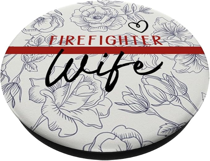 Vintage Floral Firefighter Wife Thin Red Line Flag Heart PopSockets Adhesive PopGrip