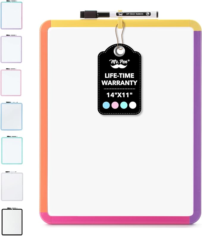 Mr. Pen- Dry Erase Board, 14” x 11” with a Black Dry Erase Marker, Small Mini White Board for Students