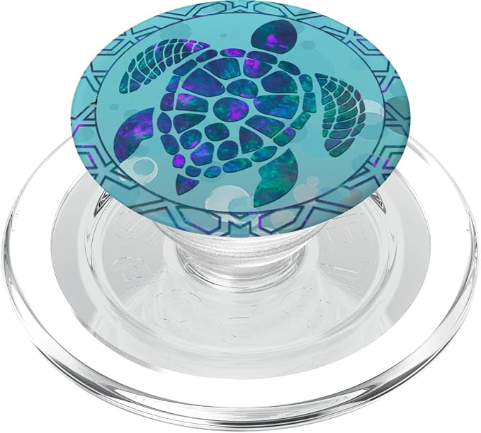 Teal Blue Purple Turtle and Geometric design On Light Blue PopSockets Adhesive PopGrip