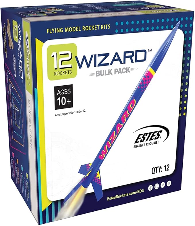 Estes 1754 Bulk Pack of 12 Wizard Rocket-Building Kits, Intermediate Flying-Rocket-Model Kits for Ages 10+, Classroom Science Experiments