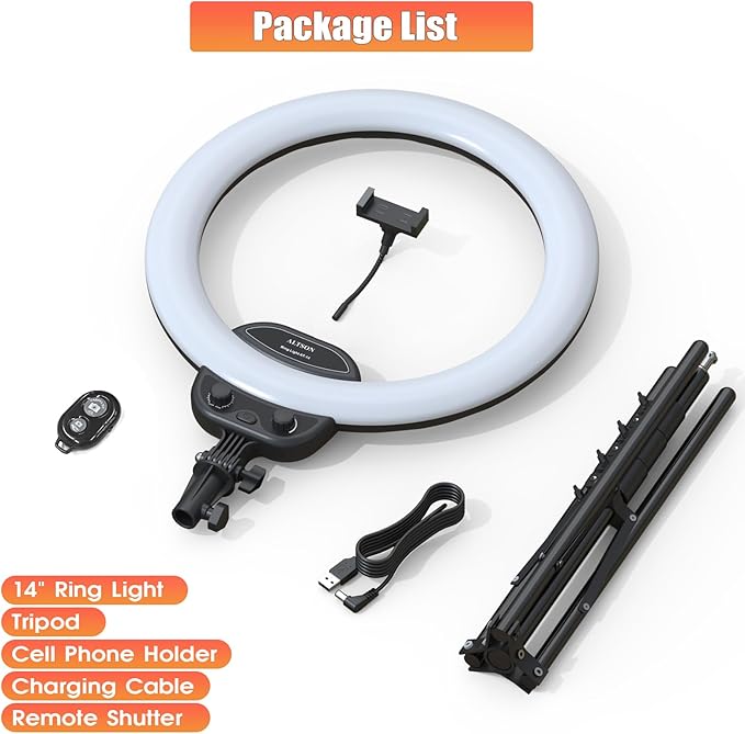 ALTSON 14'' Selfie Ring Light with 63'' Tripod Stand & Phone Holder, Dimmable LED Phone Ring Light for Video Recording/Live Streaming/Makeup/YouTube/TikTok, Circle Light with Remote for Phone&Camera