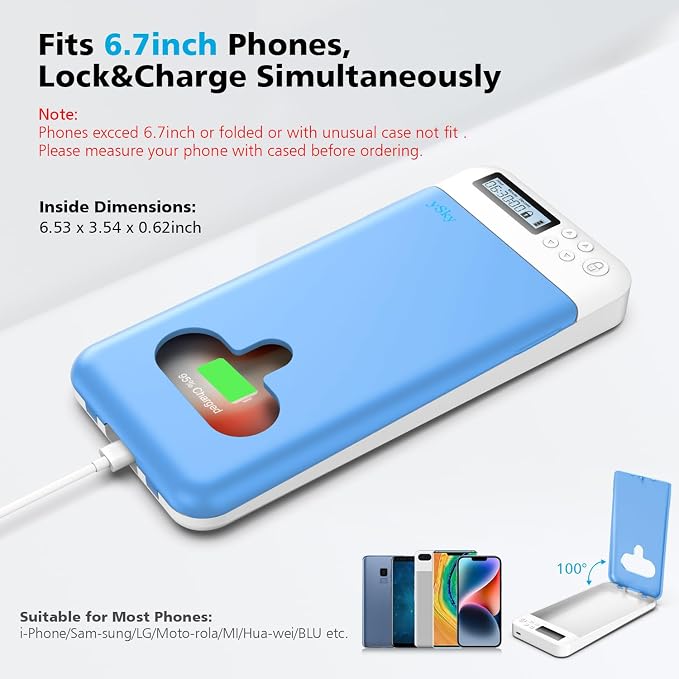 Cell Phone Lock Box with TimerPortable Timed Phone Lock Box for iPhone and Android Phones Self-Control Timer Phone Locker to Help KidsStudents Focus Back