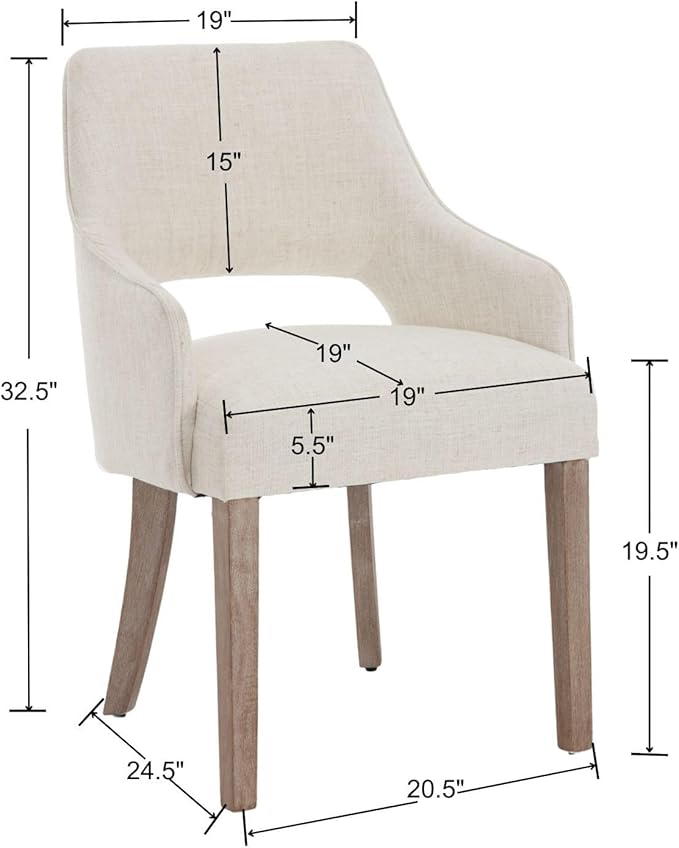 Farmhouse Dining Chairs Set of 2 Linen Kitchen Chairs with Arm Upholstered Accent Side Chair w/Wood Legs for Living Room/Dining Room/Bedroom/Restaurant, Upgraded Size, Cream