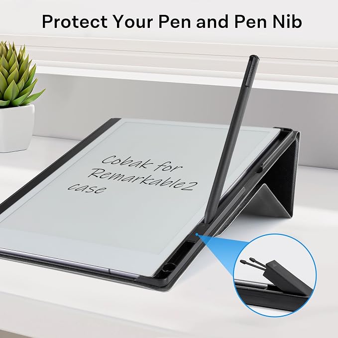 CoBak Case Compatible with Remarkable 2 Paper Tablet Black | Built-in Pen Holder Multi-Angle Foldable Stand Custom Fit for 2020 Released reMarkable 2