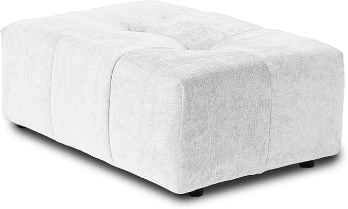 JACH Modern Ottoman Seat for Living Room, Linen Fabric Ottomans, Minimalist Foot Stool, Comfy Breathable Footstool for Living Room Apartment (White)