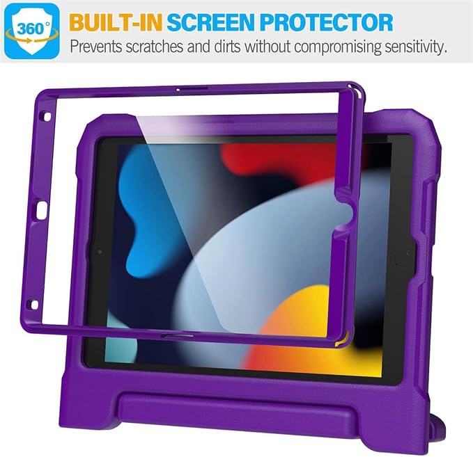 SUPLIK Kids Case for iPad 9th/8th/7th Generation -10.2 inch 2021/2020/2019 Built with Screen Protector Durable Shockproof Handle Stand Case for Apple iPad Gen 9/8/7 Black