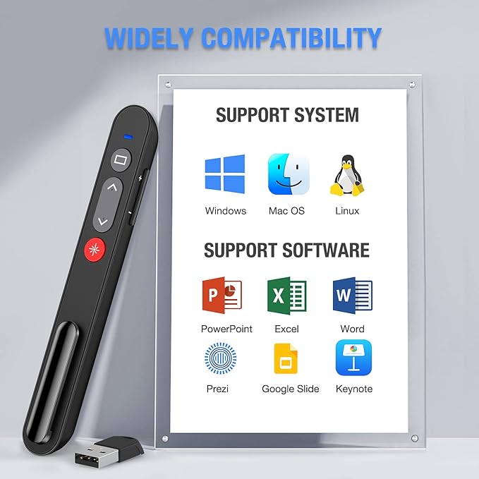 Laser Pointer for Presentations, Wireless Presenter Clicker for PowerPoint Slide with Hyperlink & Volume Control, Presentation Remote for Mac/Computer/Laptop, Google Slide/PPT/Keynote