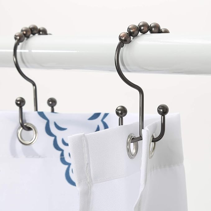 Shower Curtain Hooks, Goowin Shower Curtain Rings, Stainless Steel Shower Curtain Hooks Rust Proof Free Sliding Double Shower Hooks for Curtain, Shower Curtains & Liners (Bronze)