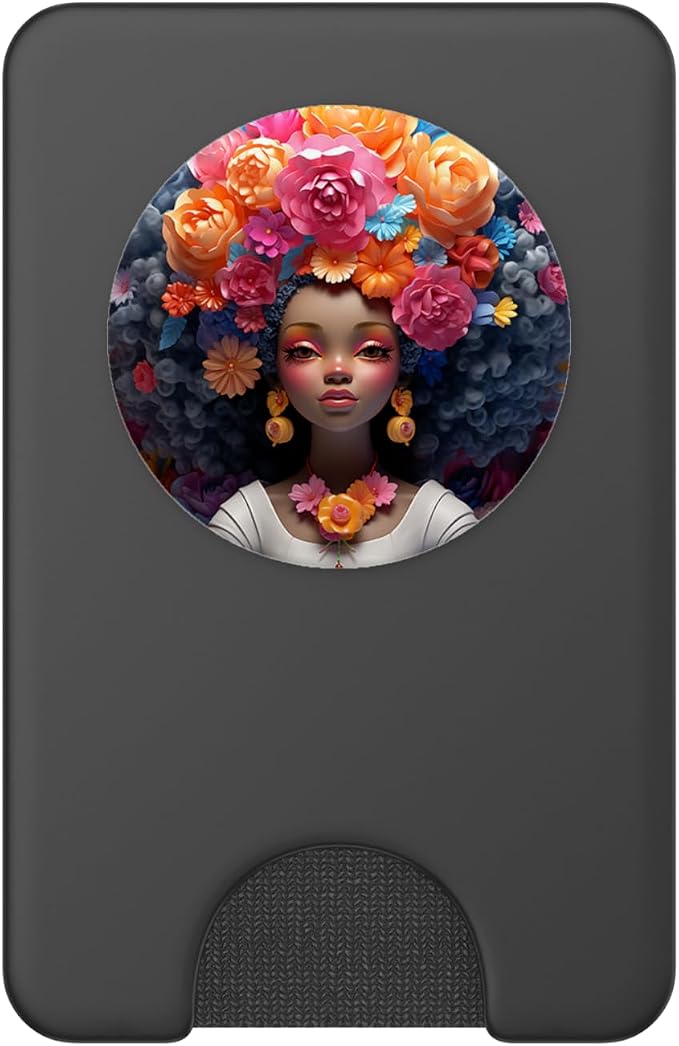 Proud Afro Queen Girl Floral Hair Melanin Black Women Pride PopSockets Adhesive PopGrip