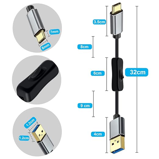 10Gbps USB C Cable with Switch USB 3.0 High Speed Data Transfer Cable with Gold Plated Plug 60W 3A for Laptops PC Phone Car (Black 1.6FT / 0.5 m)