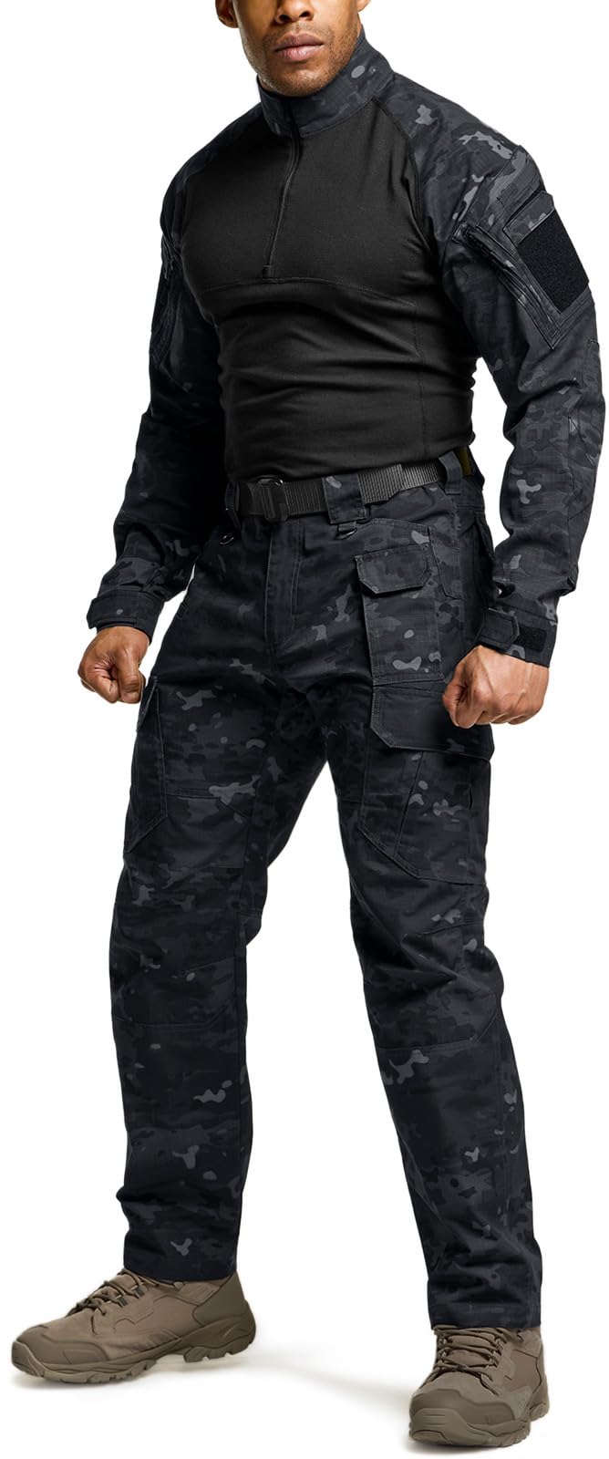 CQR Men's Tactical Pants, Water Resistant Ripstop Cargo Pants, Lightweight EDC Work Hiking Pants, Outdoor Apparel, Duratex Mag Pocket Print Utility Camo Black, 28W x 30L