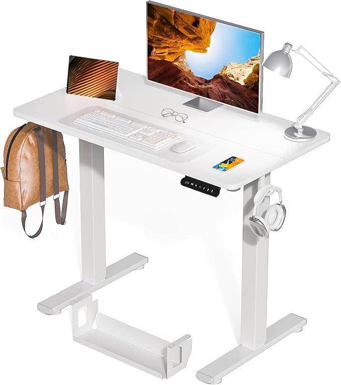 Kingant Standing Desk Height Adjustable Small Electric Stand Up Desks [35 x 20 Inch] - Ergonomic Sit Stand Desk Rising Desks for Home Office Computer Desk Stand Desk Workstation with Cable Management