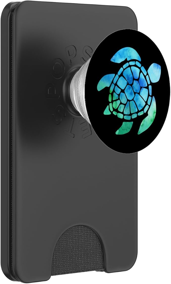 Blue Sea Turtle Phone Holder in Black Background Design PopSockets Adhesive PopGrip