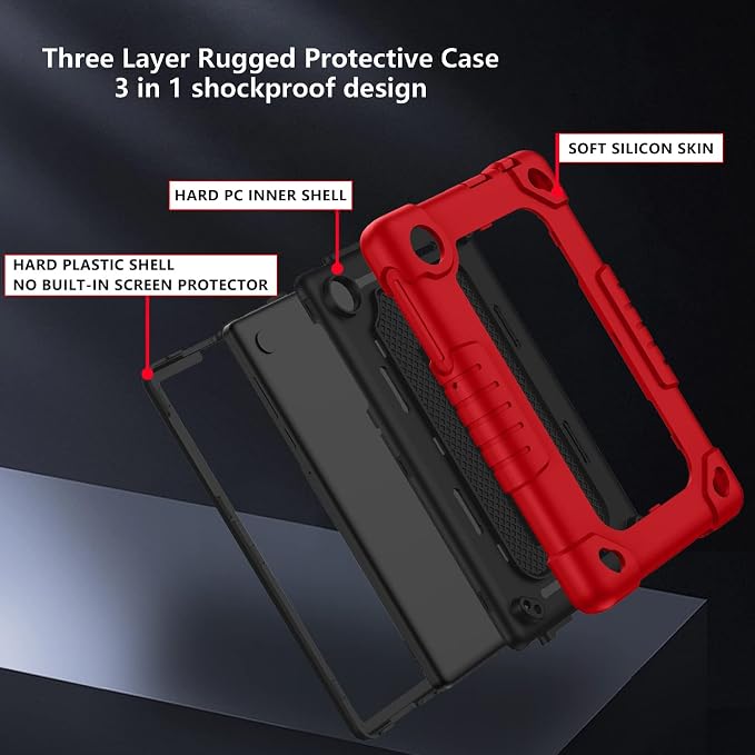 for TCL Tab 8 Plus Tablet CaseShoulder Strap Soft Silicone&ampHard Back Shockproof Protective Case for TCL Tab 8 Plus/TCL Tab 8 LE/TCL Tab 8 WiFi/TCL TAB 8V/TCL Tab 8 SE(Black/Black)