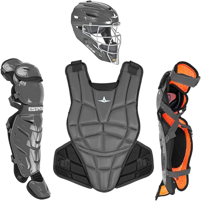 All-Star Catcher’s Gear Kit – Includes Helmet, Chest Protector & Leg Guards – Lightweight, Durable Baseball Protective Set, Meets NOCSAE