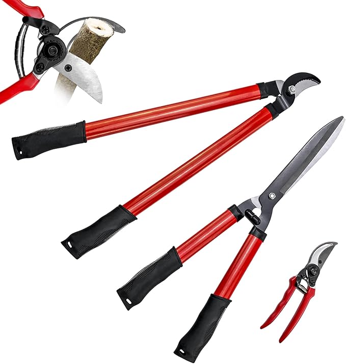 iMeshbean 3 Pieces Garden Tools Set Lopper & Pruning Shear & Tree Trimmer Pruner Ideal for Indoor & Outdoor Gardening, Branch Cutting & Plant Trimming