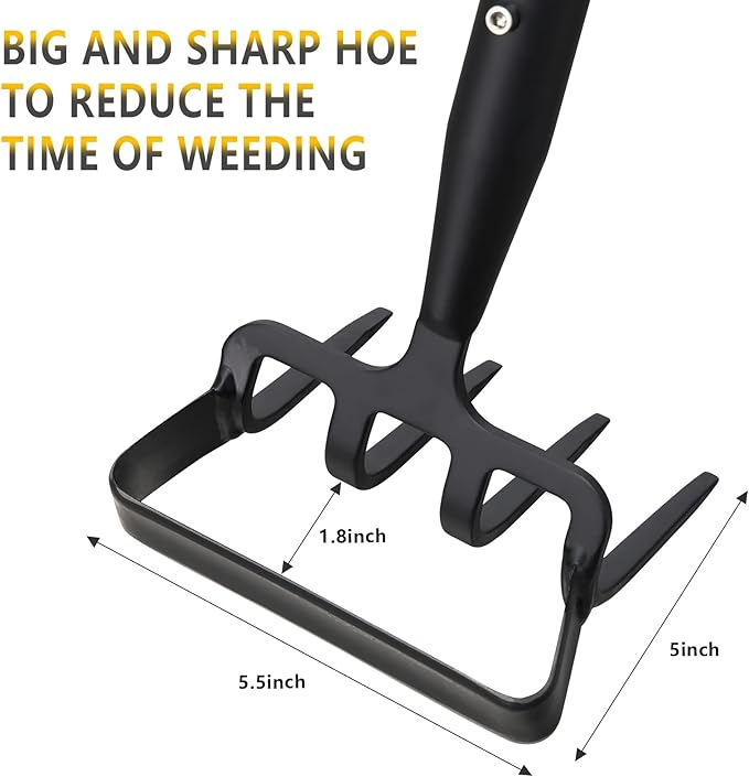 Hoe Garden Tools, 37-49 Inch Gardening Tools for Weeding, Stirrup Hoe Long Handle for Yard Weed Puller, Scuffle Hula Adjustable Weeding Loop Hoe for Lawn, Vegetable, Soil, Planting Black