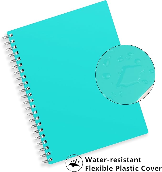 RETTACY Spiral College Ruled Notebook, 300 Pages, A4 Large Size (8.2" x 11.2"), for School, Work, Writing, Journaling, 100 GSM Thick Paper, Flexible Plastic Cover (Tiffani Blue)