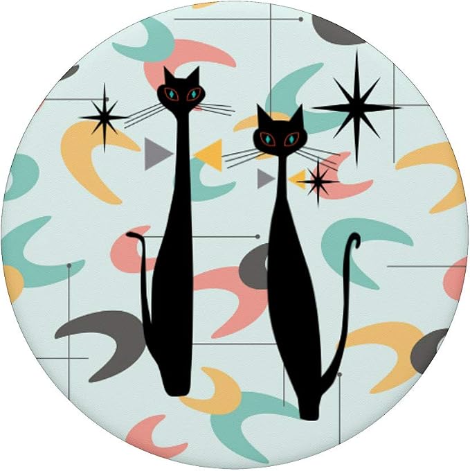 Retro MCM Atomic Era Black Cats &amp Boomerangs PopSockets PopGrip: Swappable Grip for Phones &amp Tablets