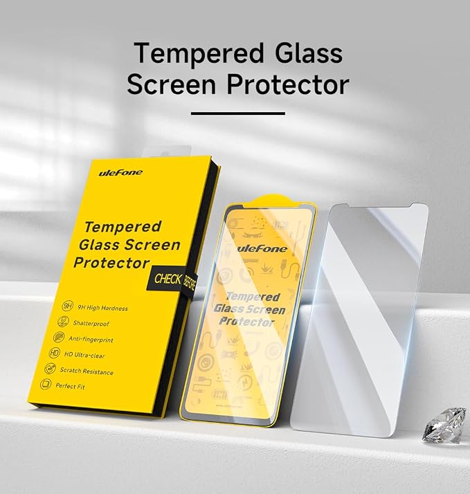 Ulefone 2-Pack Screen Protector Armor 34 Pro Shatterproof Tempered Glass [9H Hardness] [99.99% HD Clear] [Anti Fingerprint] [Perfect Fit]