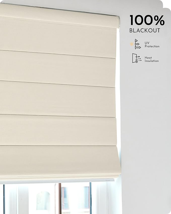 Graywind Smart Roman Shades Compatible with Alexa Google WiFi Hardwired Automatic Blinds with Remote Blackout Plain Fold Soft Roman Window Shades for Windows Doors, Custom Size (Matelasse Beige)