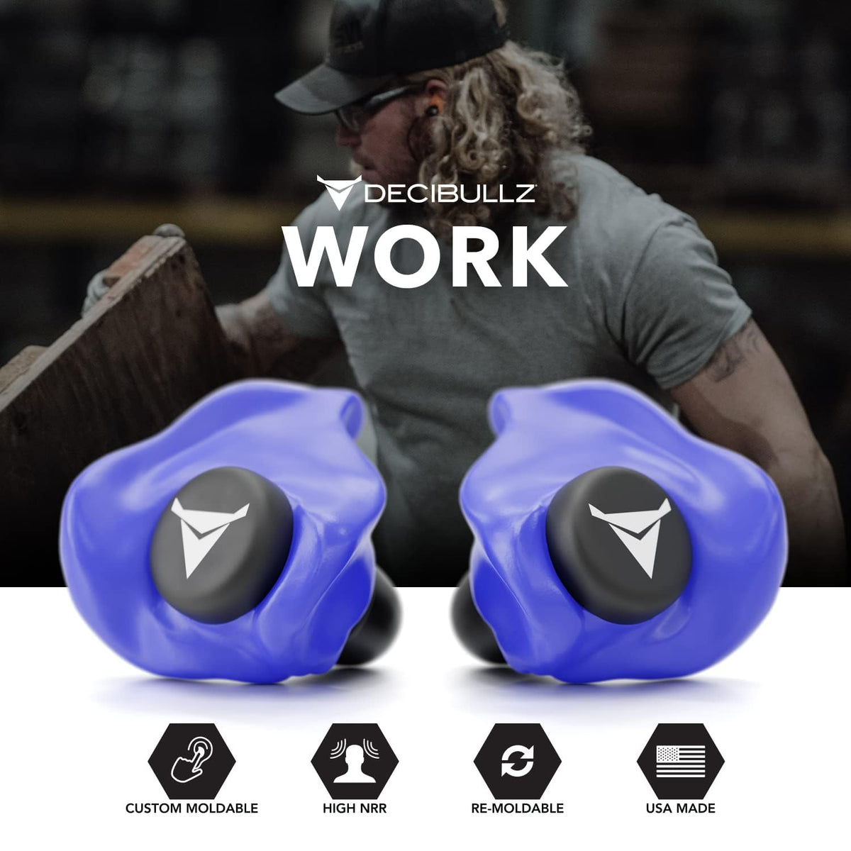 Decibullz - Custom Molded Earplugs, 31dB Highest NRR, Comfortable Hearing Protection for Shooting, Travel, Swimming, Work and Concerts (Blue)