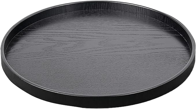 Round Solid Wood Serving Tray Extra Large Tea Coffee Snack Food Meals Serving Plate Non-Slip Kitchen Party Bar Server Ottoman Tray Breakfast Tray with Raised Edges (15inch/37.5cm) Black