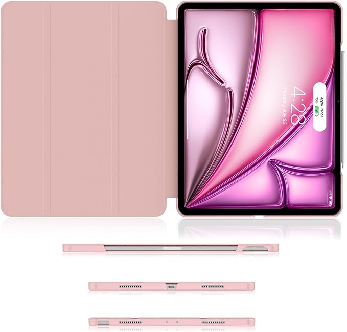 Soke Case for iPad Air 13 Inch (M3/M2) 2025/2024iPad Pro 12.9 2022 2021(6th 5th Generation) - [Slim Trifold Stand + Auto Wake/Sleep]Protective Hard PC Back Cover (Black)