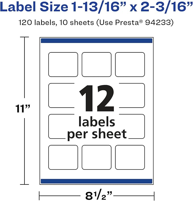 Avery Glossy White Rectangle Labels, Sure Feed Technology, 1-13/16" x 2-3/16", 120 Glossy White Labels, Print-to-The-Edge, Permanent Adhesive, Laser/Inkjet Printable