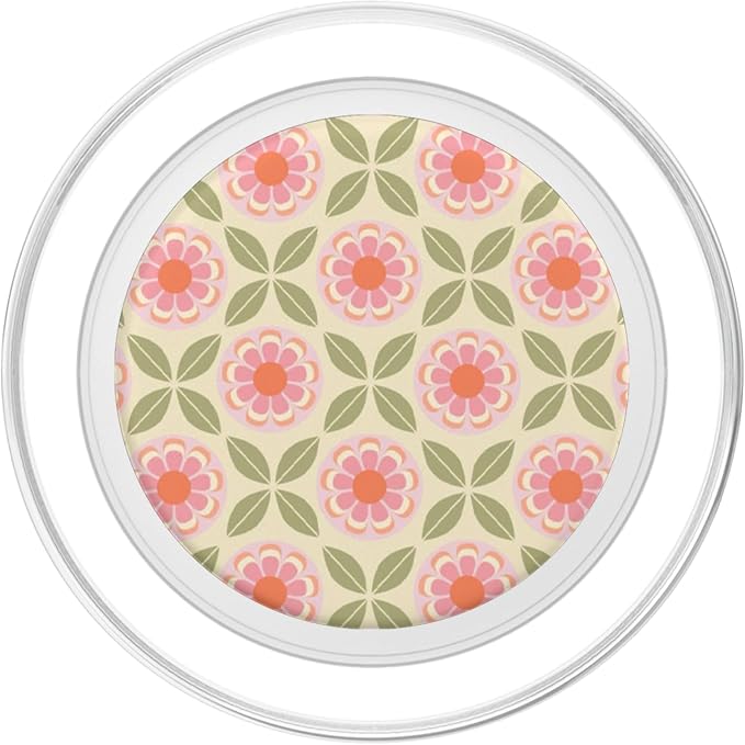 Beige Pink Retro Floral Pattern PopSockets Adhesive PopGrip