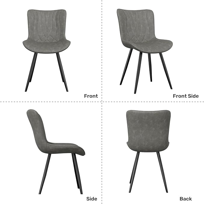 Dining Chair Set of 6 PU Leather Dining Room Chairs Upholstered Comfy Dining Chairs,Modern Kitchen Armless Side Chair with Sturdy Metal Legs,Grey
