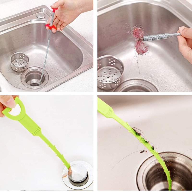 Snake Drain Hair Clog Remover Tool,34 Inch Stainless Steel Claw and 3 Pack 19. 7 Inch Plastic Sink Unclogger Tool, Sink Drain Cleaner for Kitchen, Tub Toilet (3+1)